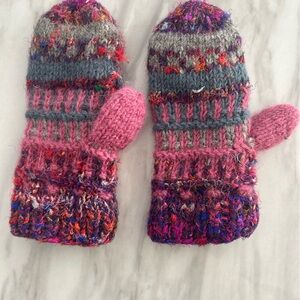 Vibrant Pink and Gray Kids Mittens